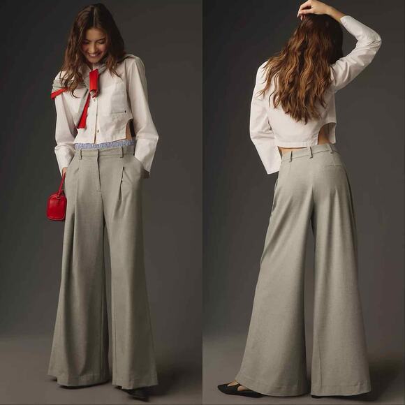 Maeve Anthropologie NWT High Waist Wide Leg Pleat Front Trousers Gray XS Office - Picture 1 of 8